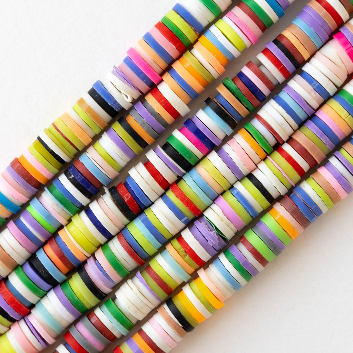 6mm Polymer Clay Wheel Beads - Rainbow Mix - 16 inches