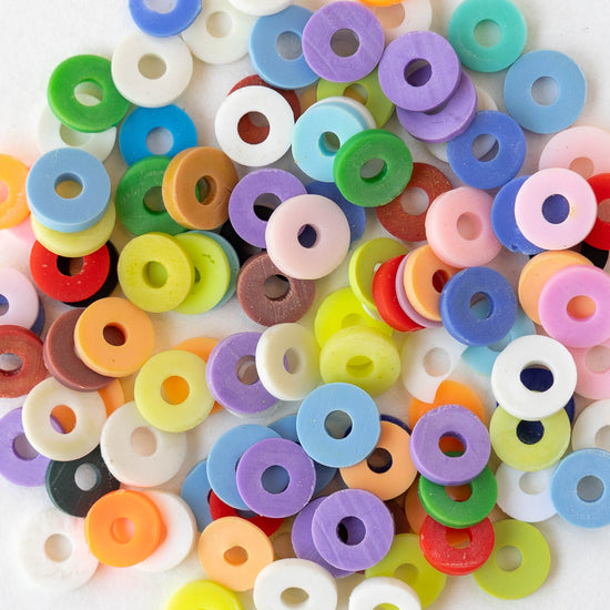 6mm Polymer Clay Wheel Beads - Rainbow Mix - 16 inches