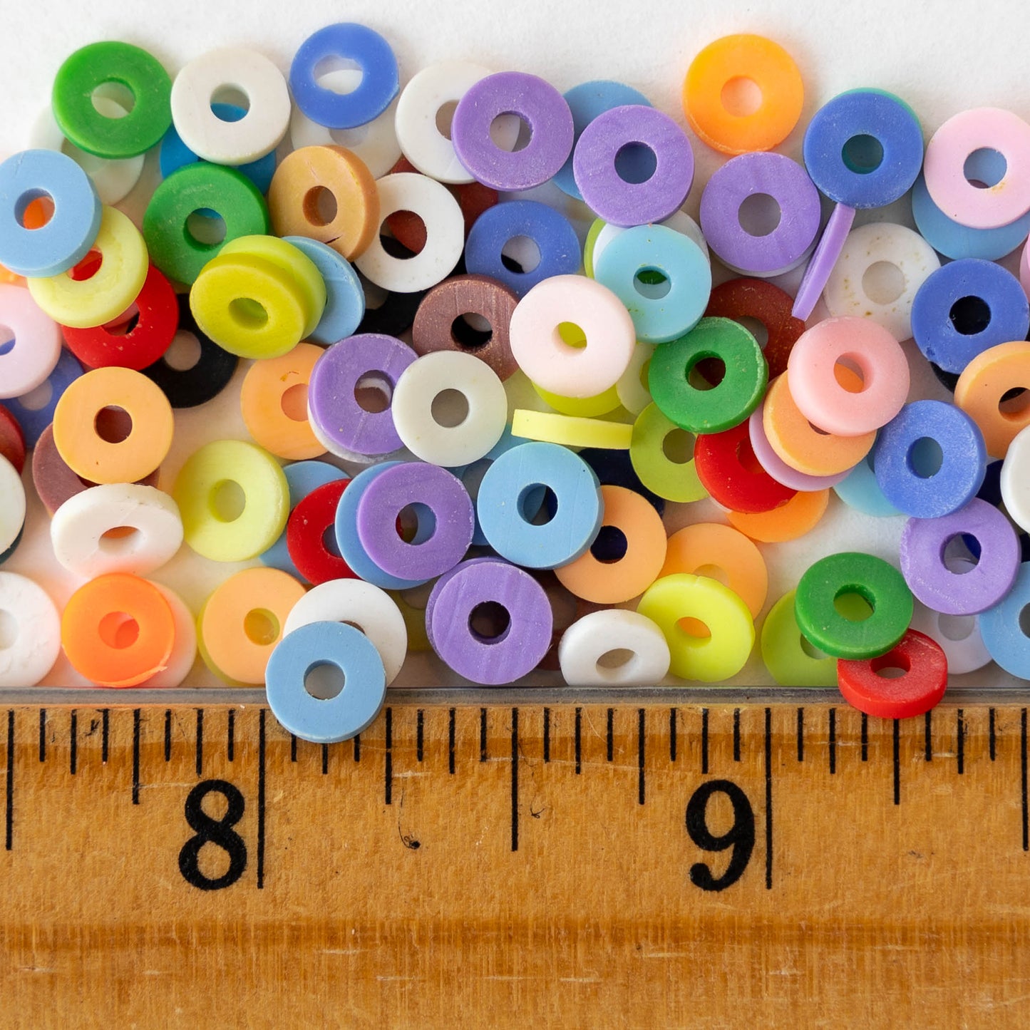 6mm Polymer Clay Wheel Beads - Rainbow Mix - 16 inches