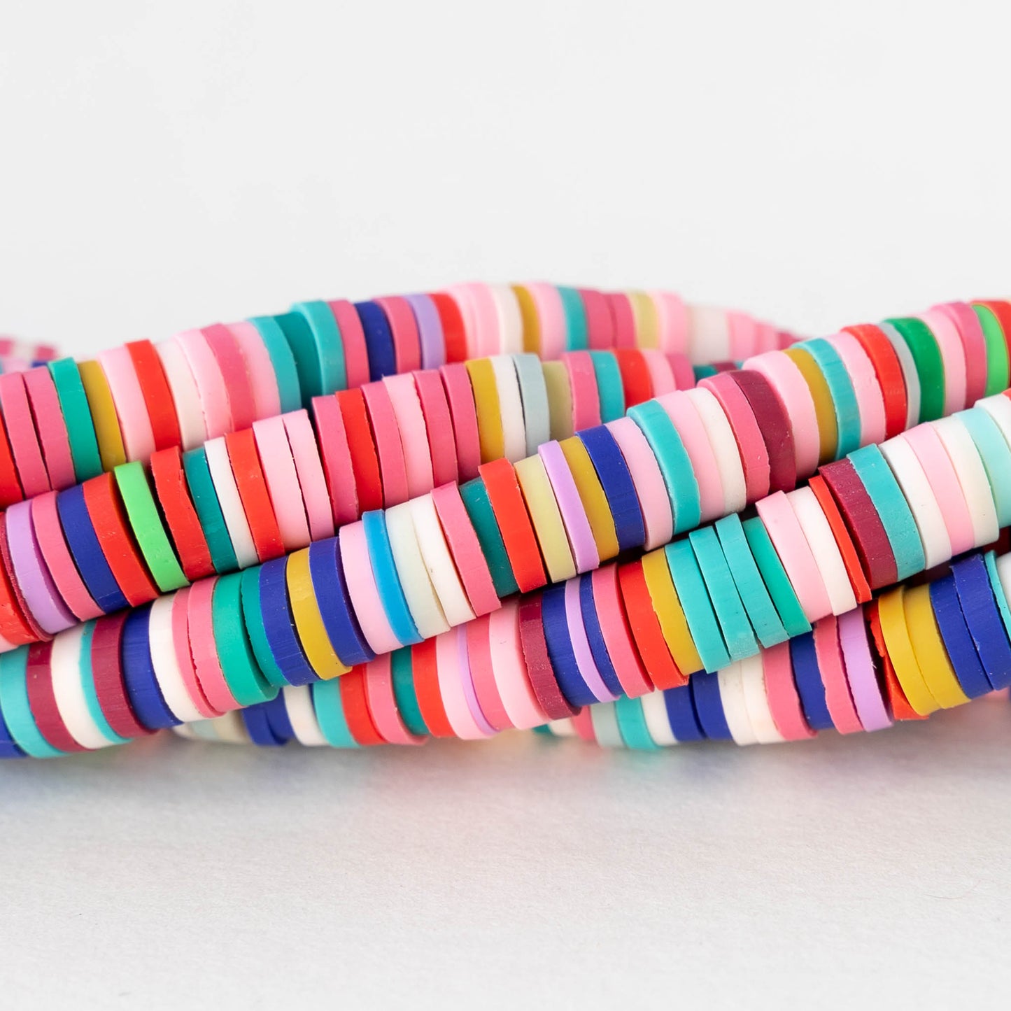 4mm, 6mm, or 8mm Polymer Clay Wheel Beads  - Rainbow Pink - 16 inches