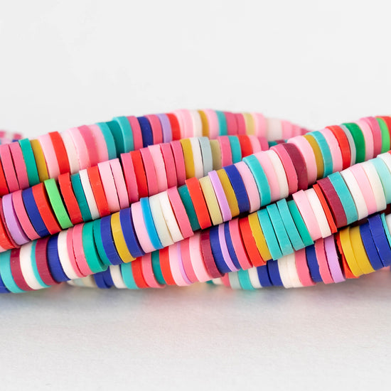 4mm, 6mm, or 8mm Polymer Clay Wheel Beads  - Rainbow Pink - 16 inches