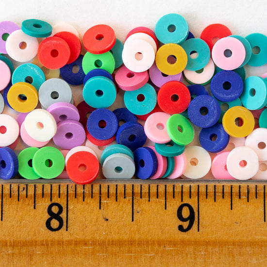 4mm, 6mm, or 8mm Polymer Clay Wheel Beads  - Rainbow Pink - 16 inches