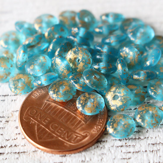 6mm Rondelle Beads - Light Aqua with Gold Dust - 50 Beads