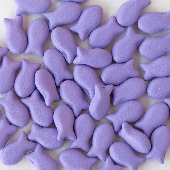 6x10mm Glass Fish Beads - Opaque Lavender Matte - 30 beads