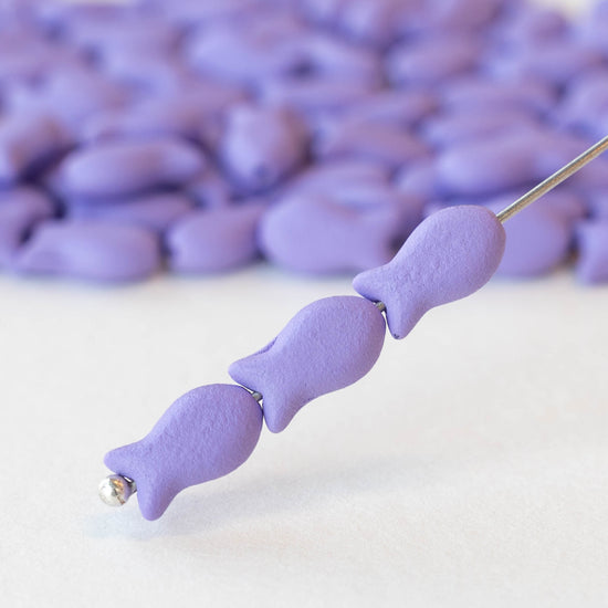 6x10mm Glass Fish Beads - Opaque Lavender Matte - 30 beads