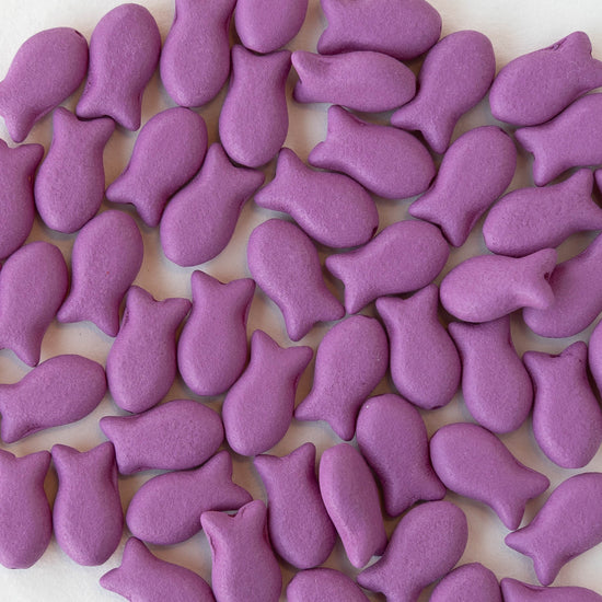 6x10mm Glass Fish Beads - Purple Matte - 30 beads