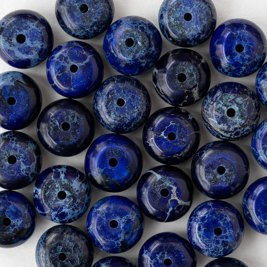 6x10mm Impression Jasper Rondelle Beads - Cobalt - 10 Beads