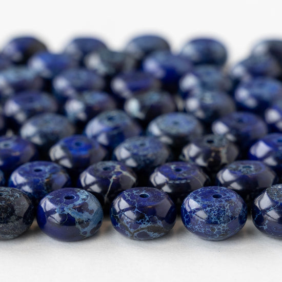 6x10mm Impression Jasper Rondelle Beads - Cobalt - 10 Beads