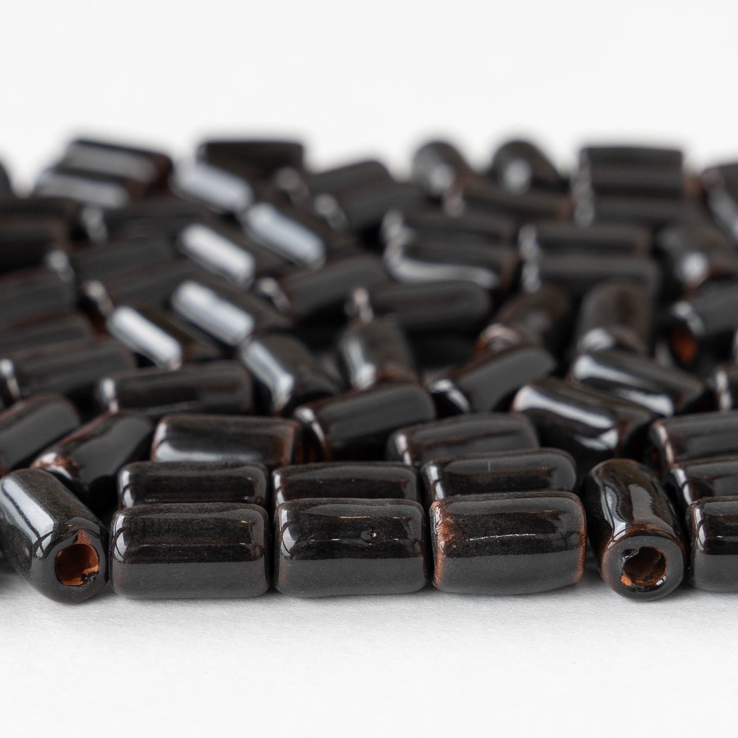 6x10mm Glazed Ceramic Tube Beads - Black - 10 or 30 Beads