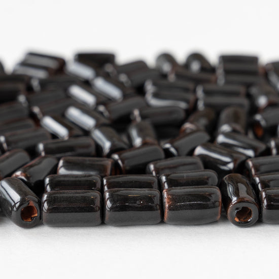 6x10mm Glazed Ceramic Tube Beads - Black - 10 or 30 Beads