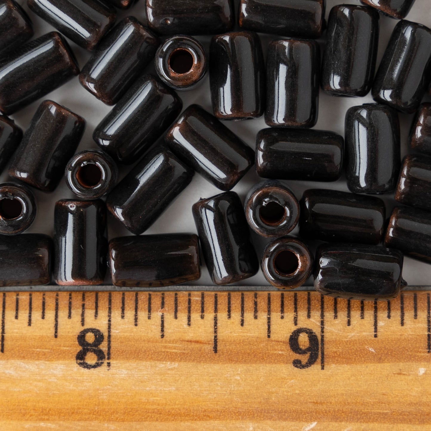 6x10mm Glazed Ceramic Tube Beads - Black - 10 or 30 Beads
