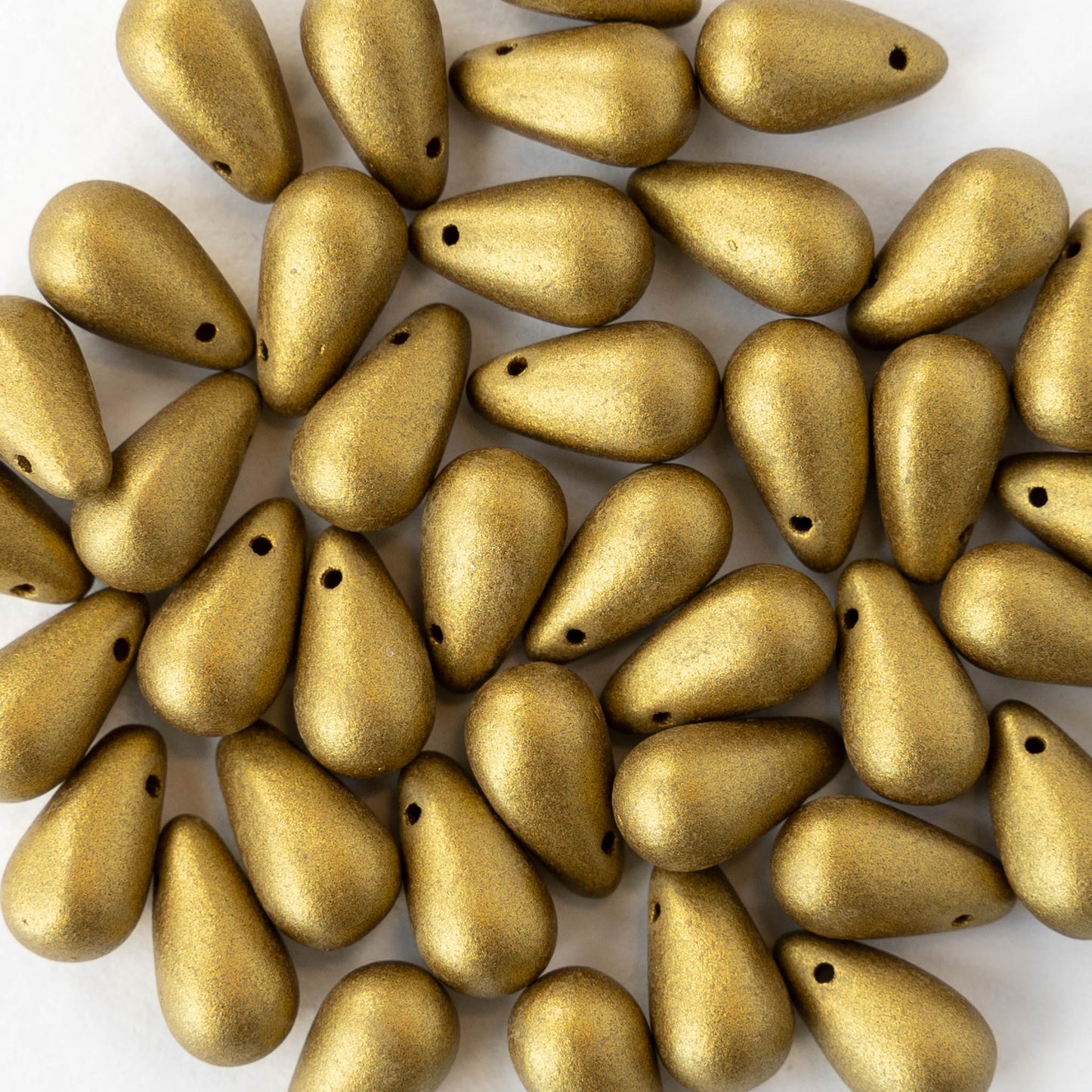 6x11mm Glass Teardrop Beads - Antique Brass Matte - 25 Beads