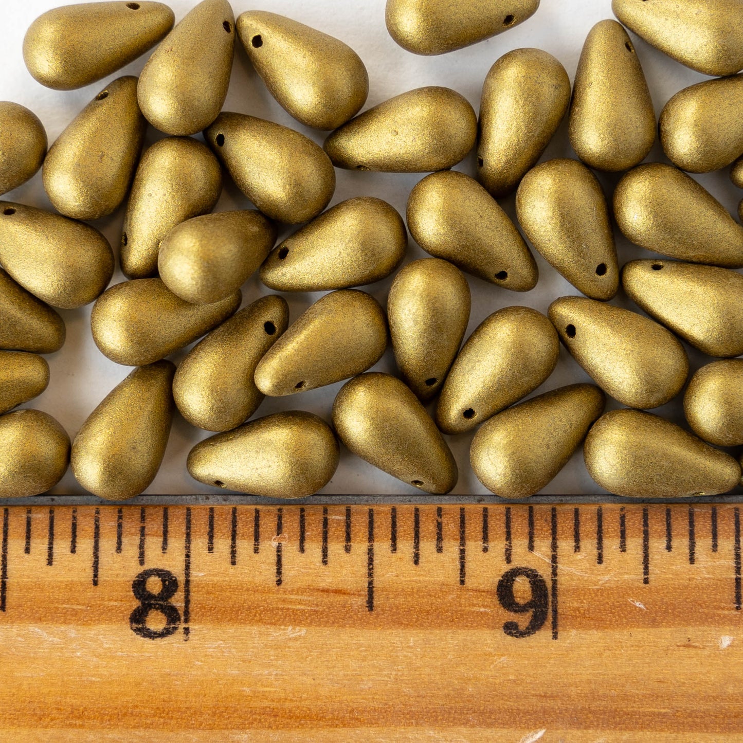 6x11mm Glass Teardrop Beads - Antique Brass Matte - 25 Beads