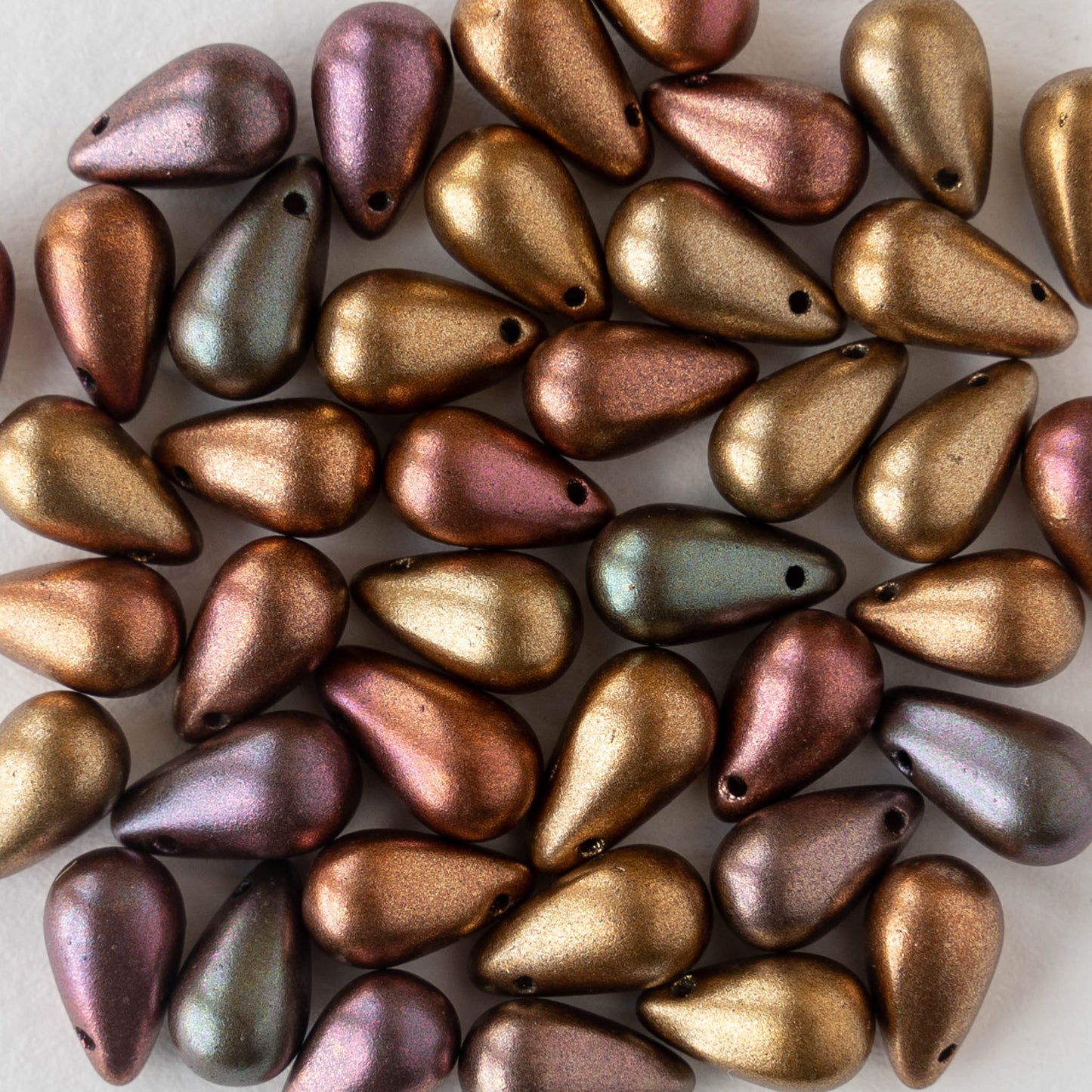 6x11mm Glass Teardrop Beads - Gold Iris Matte - 25 Beads