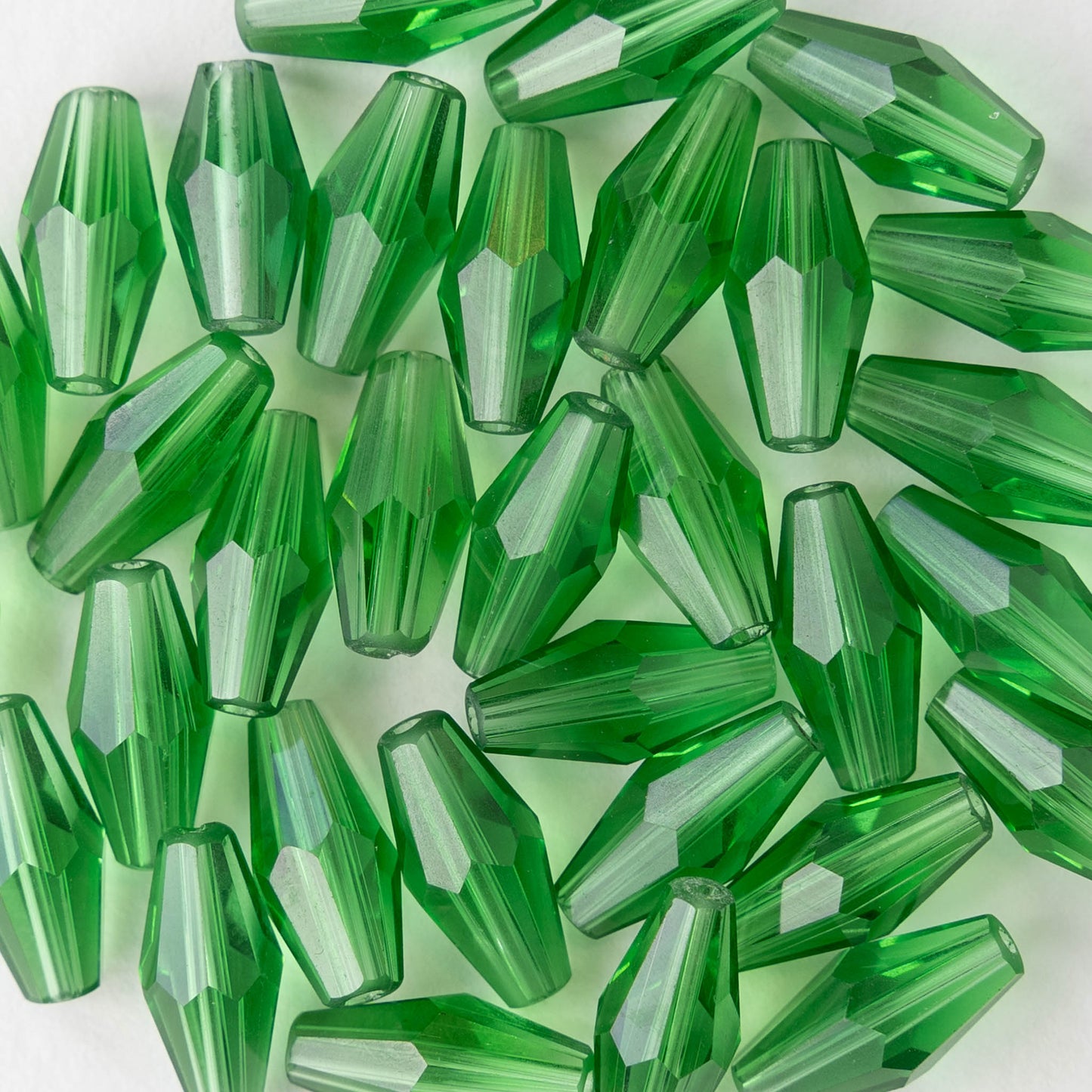 6x12mm Hand Cut Glass Long Bi-Cone Beads - Transparent Light Green - 33 Beads