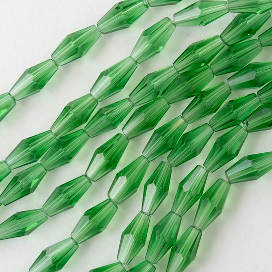 6x12mm Hand Cut Glass Long Bi-Cone Beads - Transparent Light Green - 33 Beads