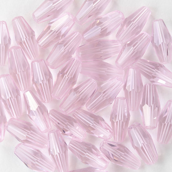 6x12mm Hand Cut Glass Long Bi-Cone Beads - Transparent Pink Rose - 31 Beads