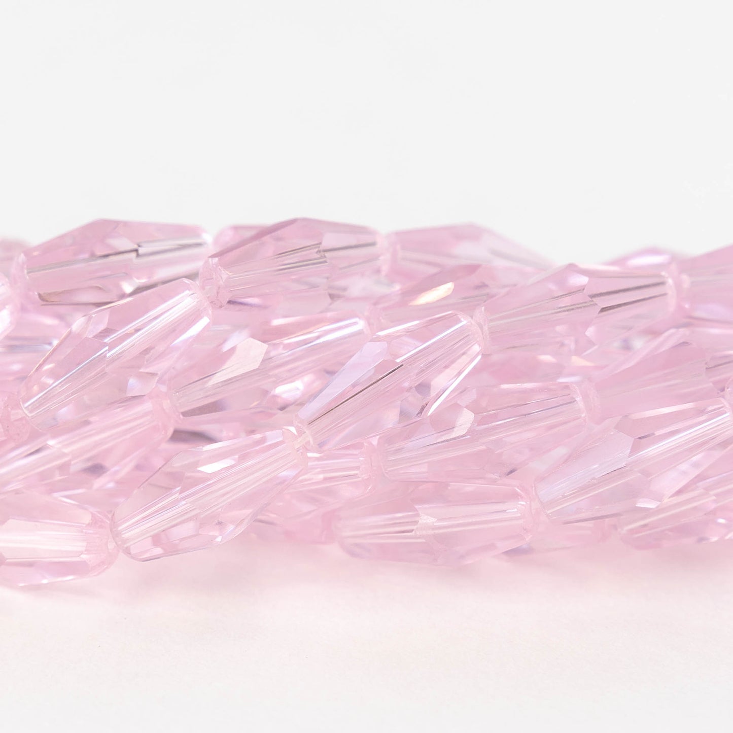 6x12mm Hand Cut Glass Long Bi-Cone Beads - Transparent Pink Rose - 31 Beads