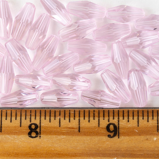 6x12mm Hand Cut Glass Long Bi-Cone Beads - Transparent Pink Rose - 31 Beads