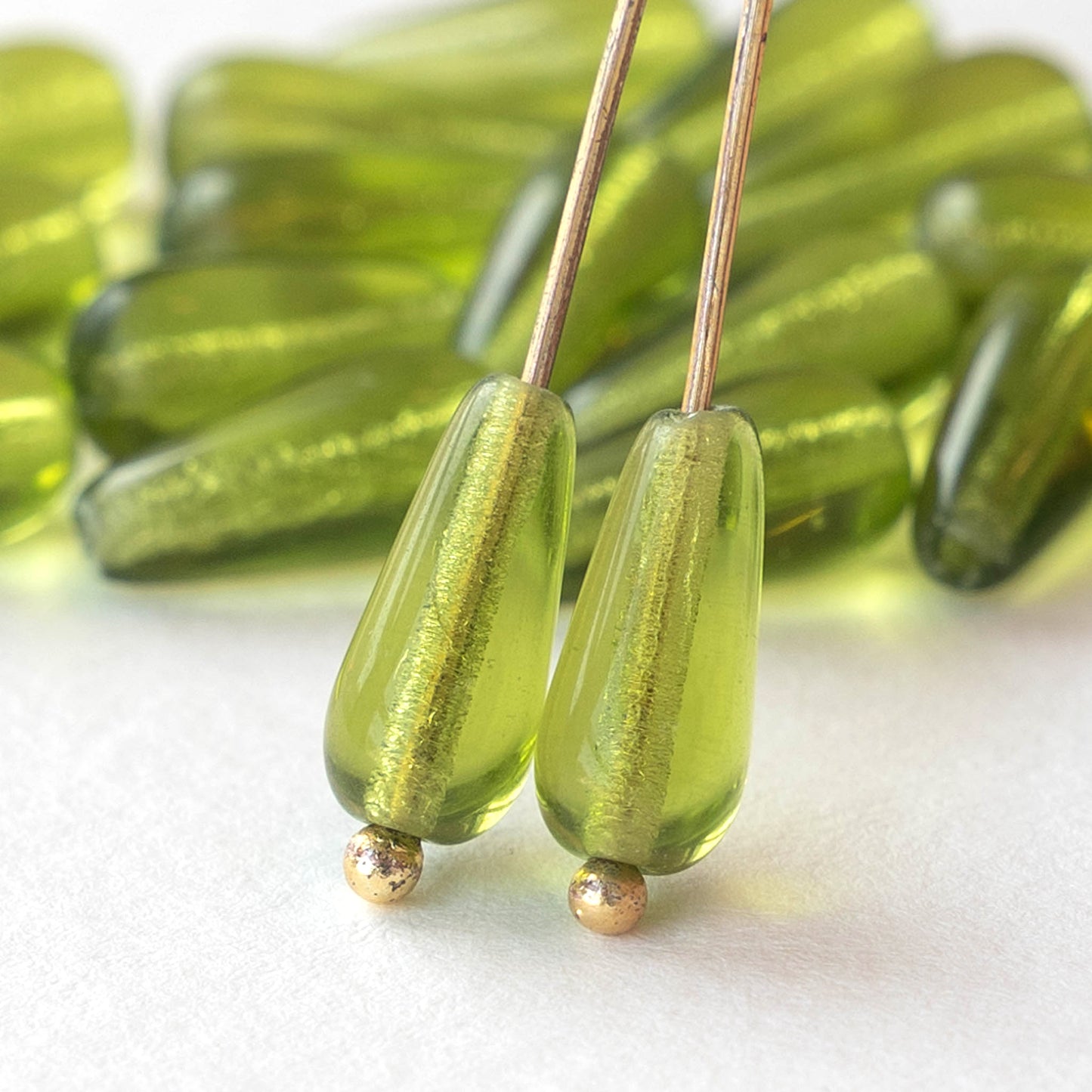 6x13mm Long Drill Drops - Olive - 20 beads