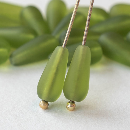 Load image into Gallery viewer, 6x13mm Long Drill Drops - Olive Matte - 20 beads
