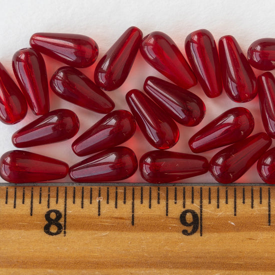 6x12mm Long Drilled Drops - Red - 20 Beads
