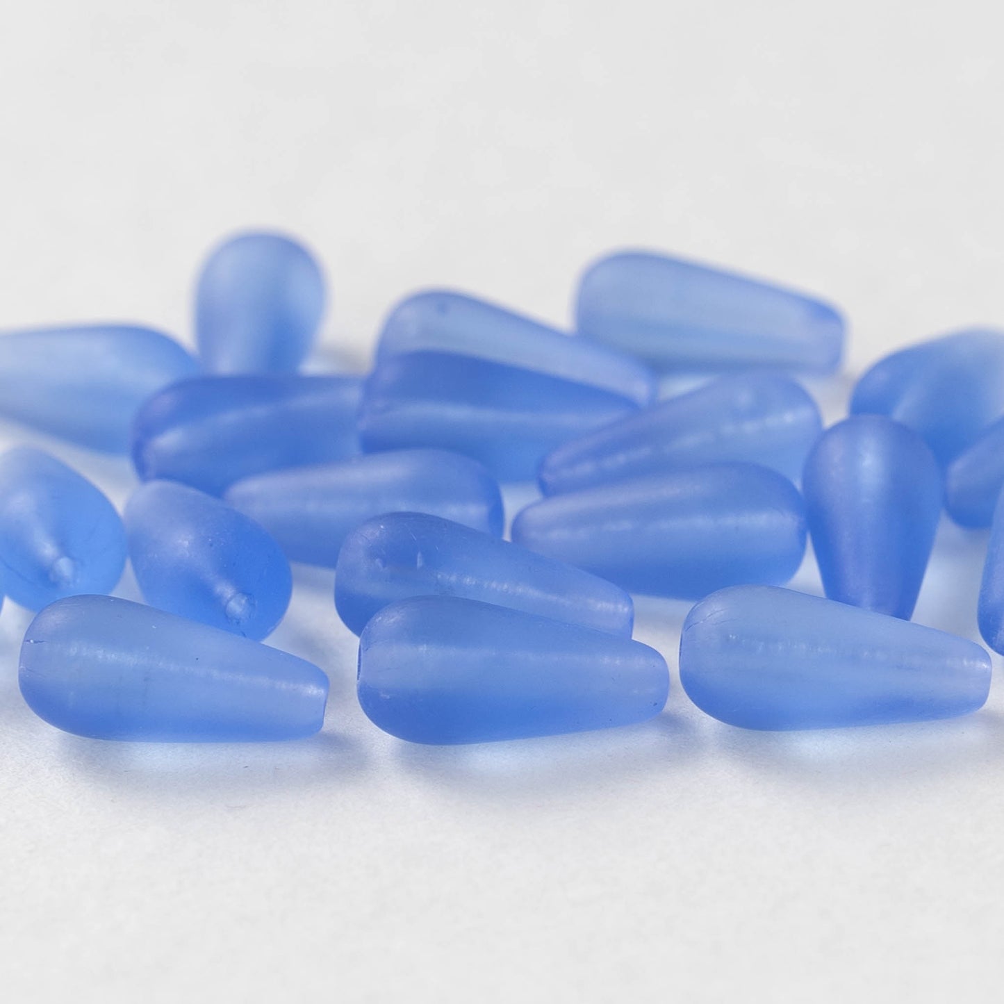6x13mm Long Drilled Drops - Lt. Sapphire Blue Matte - 20 Beads