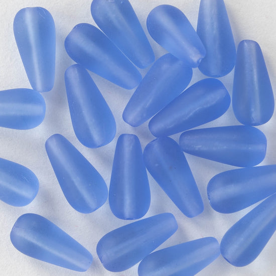 6x13mm Long Drilled Drops - Lt. Sapphire Blue Matte - 20 Beads