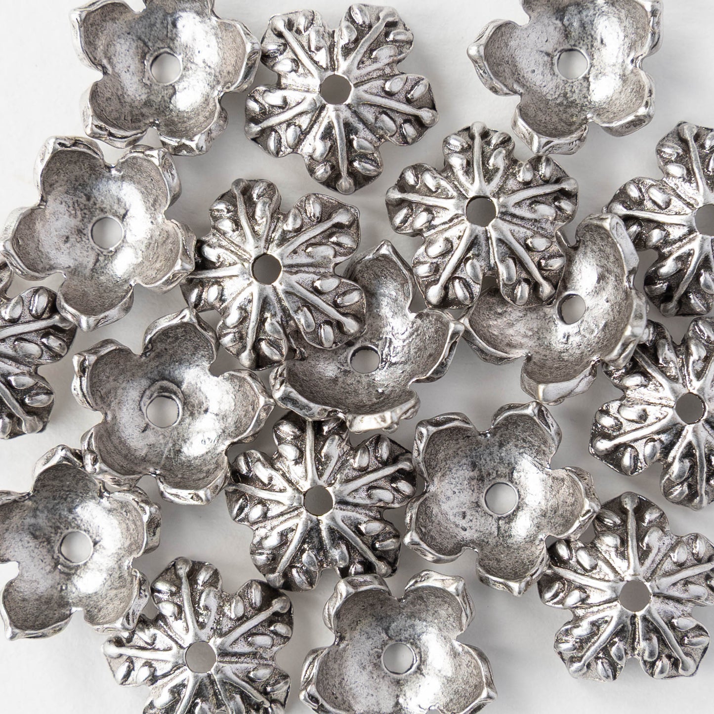 6x14mm Leaf Bead Caps - Antique Silver - 2, 6, or 12 beads