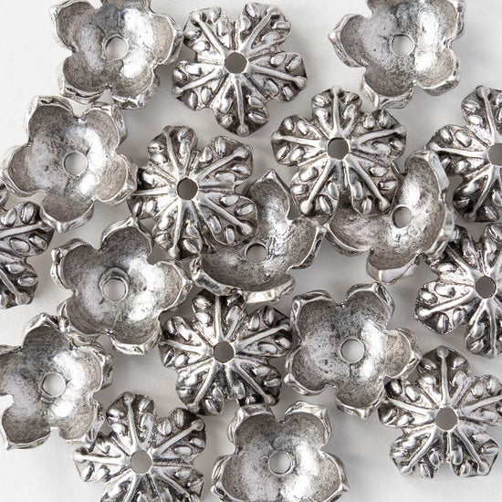 6x14mm Leaf Bead Caps - Antique Silver - 2, 6, or 12 beads