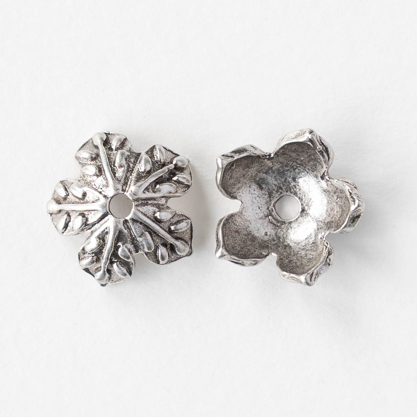 6x14mm Leaf Bead Caps - Antique Silver - 2, 6, or 12 beads