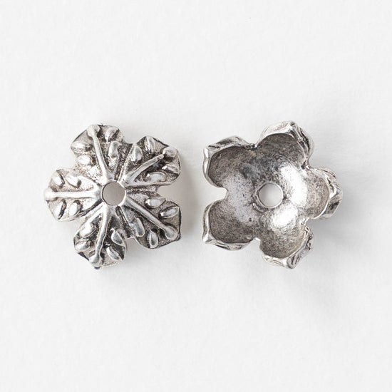 6x14mm Leaf Bead Caps - Antique Silver - 2, 6, or 12 beads