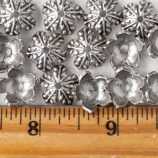 6x14mm Leaf Bead Caps - Antique Silver - 2, 6, or 12 beads