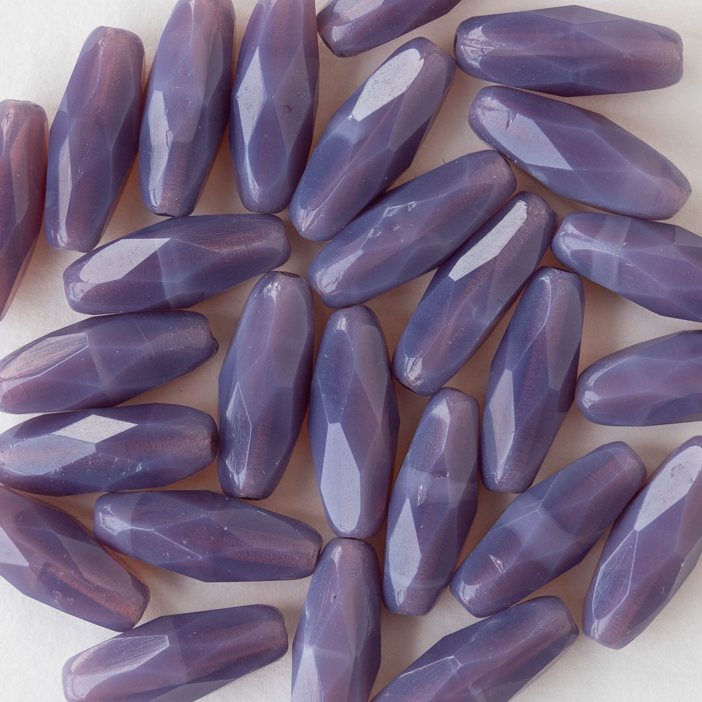 6x15mm Faceted Tube Bead - Opaline Lavender - 10 Beads