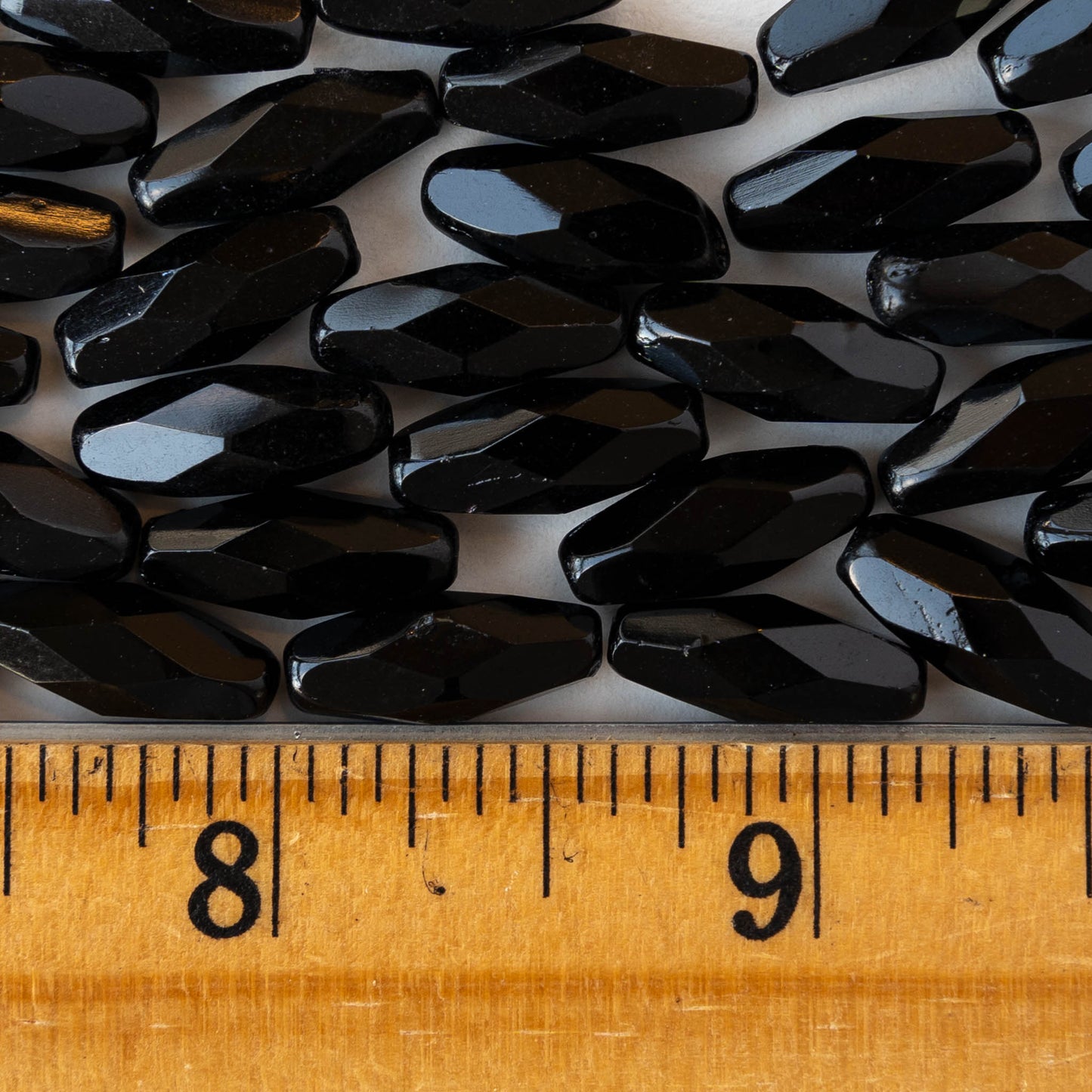 15mm Faceted Oval Beads - Opaque Black - 20 beads