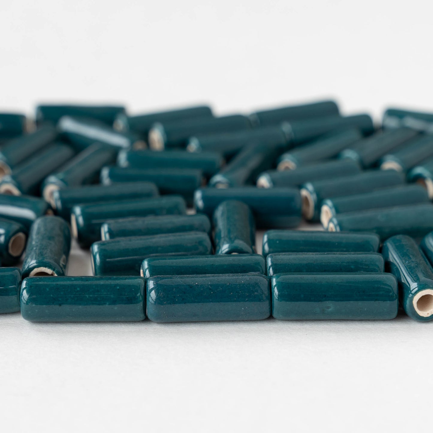 6x17mm Glazed Ceramic Tube Beads -Teal Blue - 10 or 30 beads