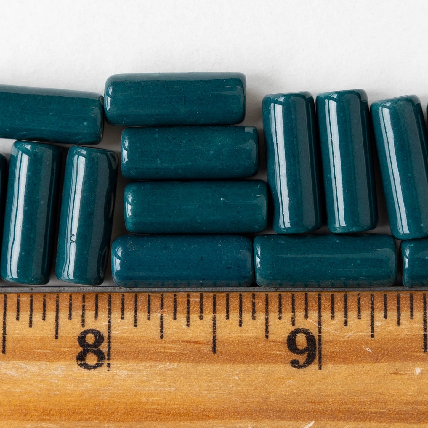 6x17mm Glazed Ceramic Tube Beads -Teal Blue - 10 or 30 beads