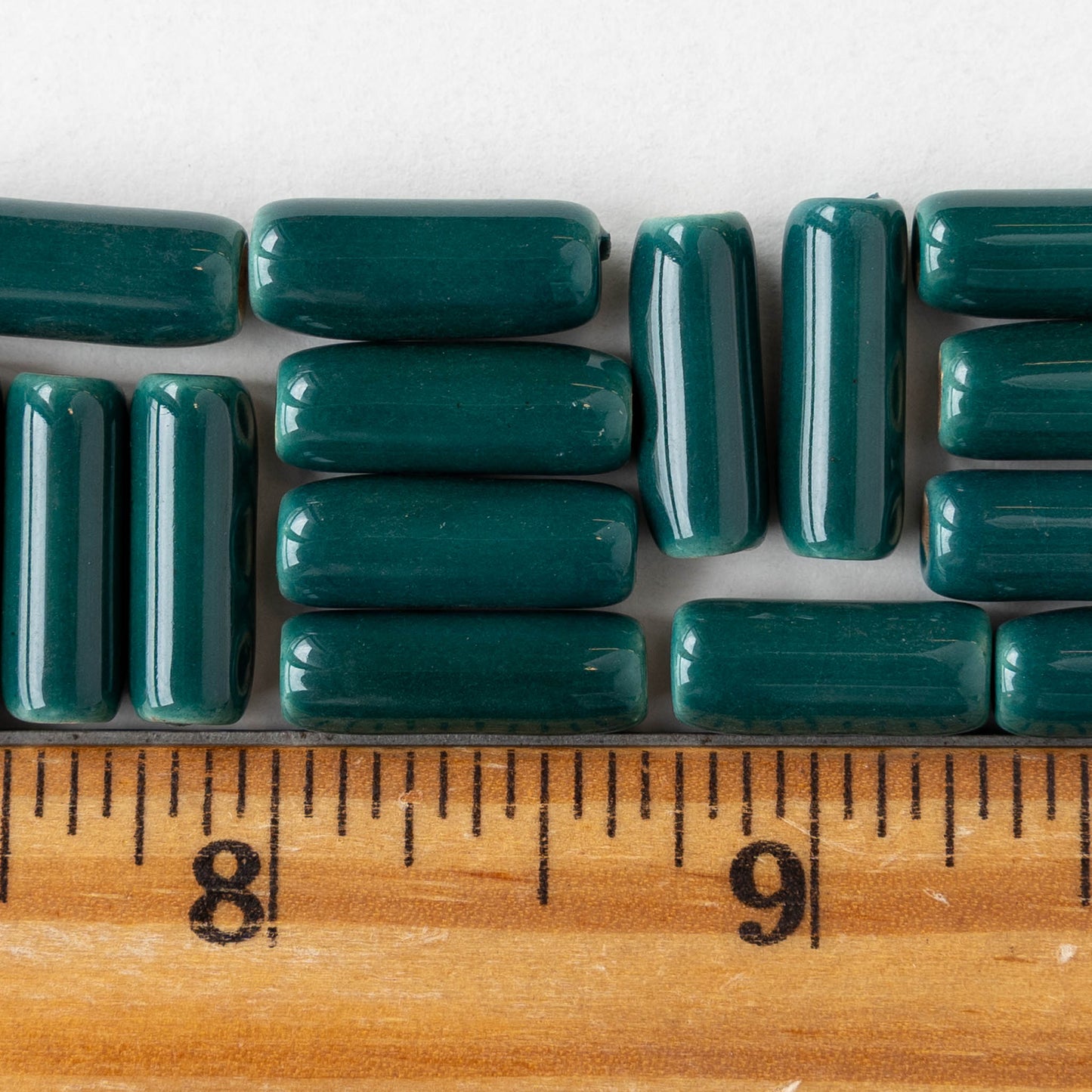 6x17mm Glazed Ceramic Tube Beads -Teal Green - 10 or 30 beads