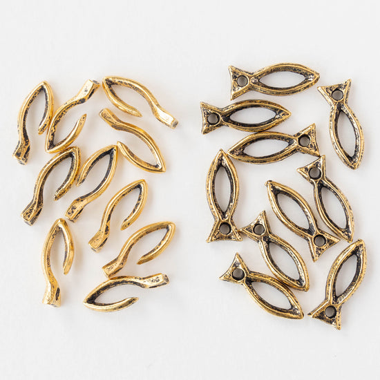 6x26mm Mykonos Fish Hook and Eye Clasp - Antique Gold - 1, 4, or 8 clasps