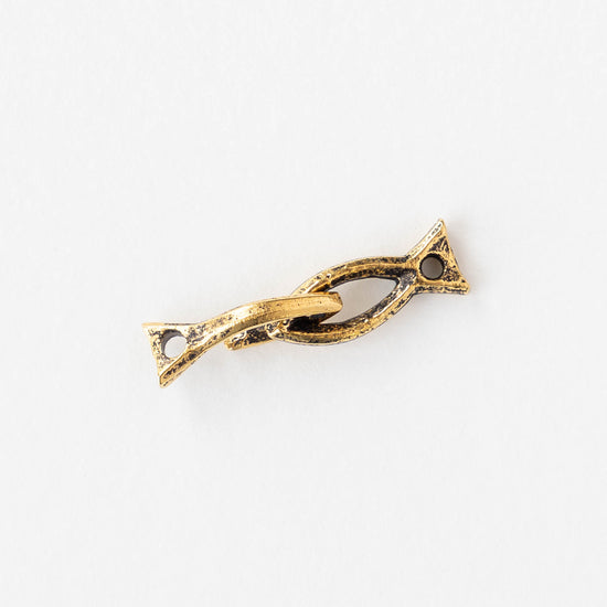 6x26mm Mykonos Fish Hook and Eye Clasp - Antique Gold - 1, 4, or 8 clasps