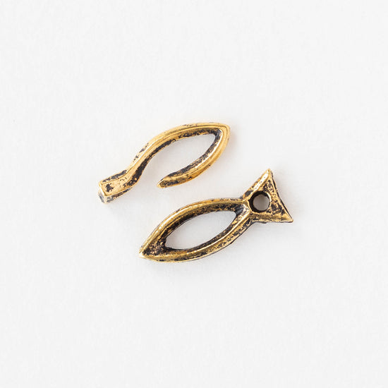 6x26mm Mykonos Fish Hook and Eye Clasp - Antique Gold - 1, 4, or 8 clasps