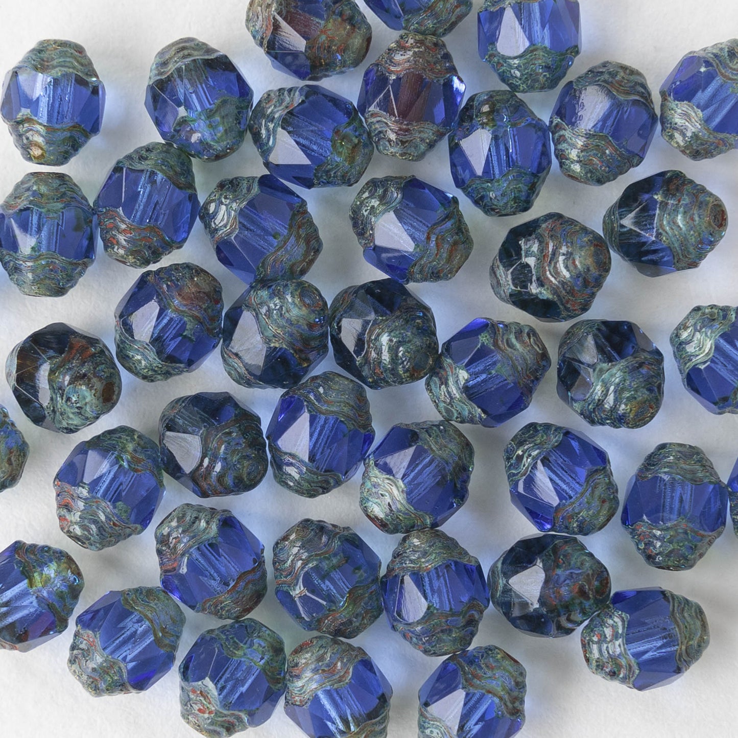 6x8mm Faceted Prop Beads - Blue Picasso - 20 beads