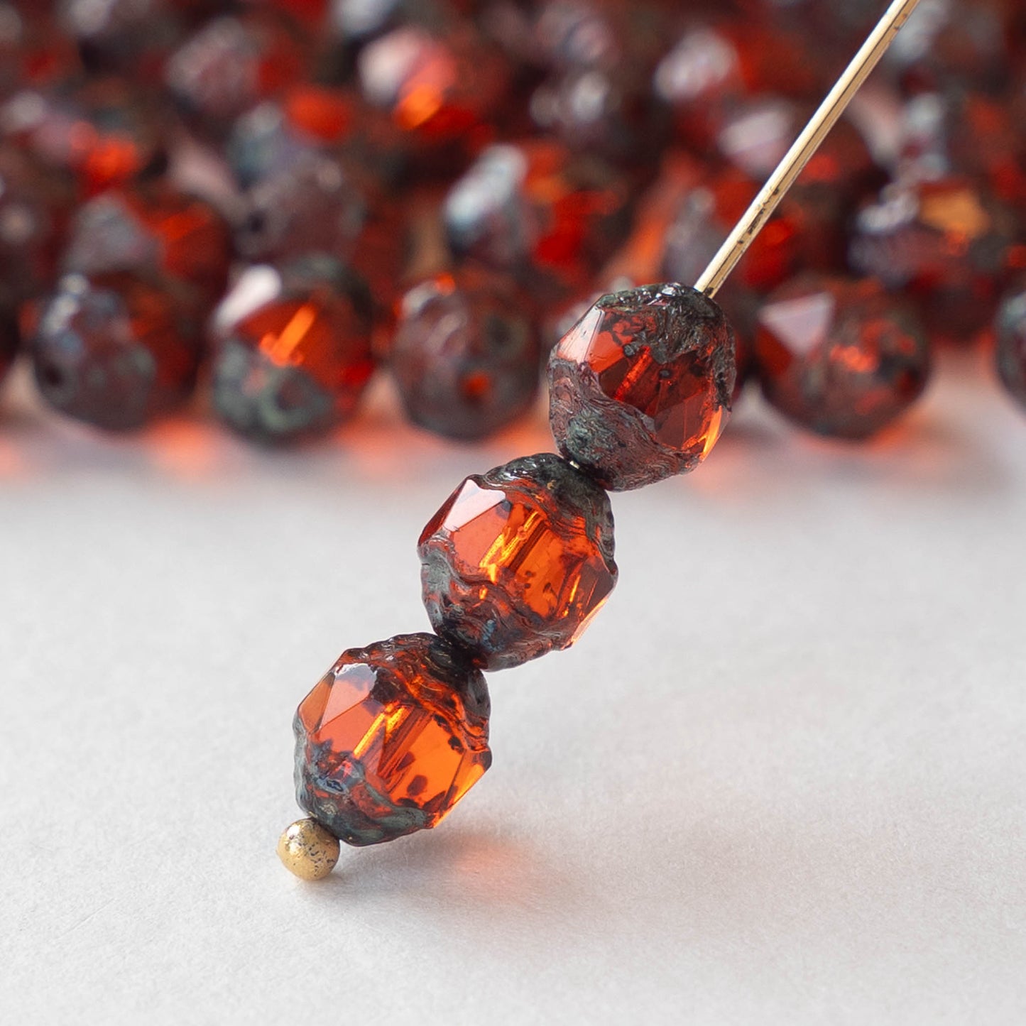 6x8mm Faceted Prop Beads - Dark Orange Picasso - 20 beads