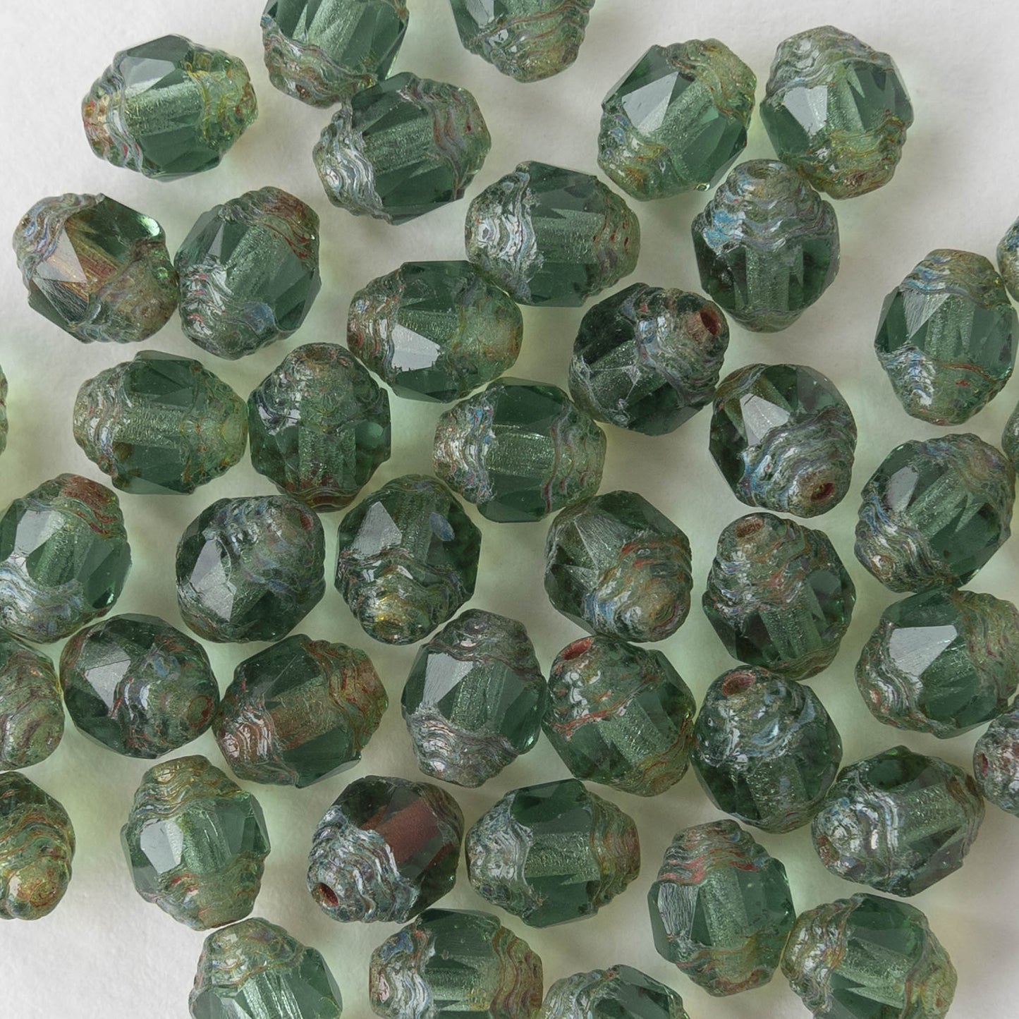 6x8mm Faceted Prop Beads - Light Green Picasso - 20 beads