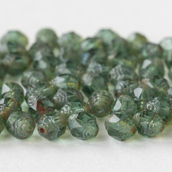 6x8mm Faceted Prop Beads - Light Green Picasso - 20 beads