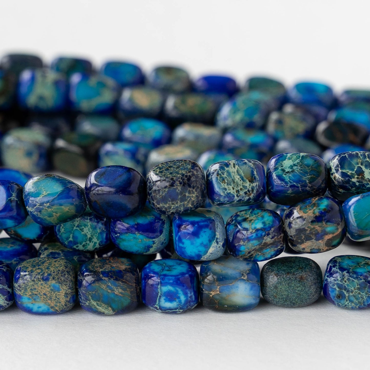 6x8mm Impression Jasper Cornerless Cube Beads - Blue - 16 inch strand ~53 beads