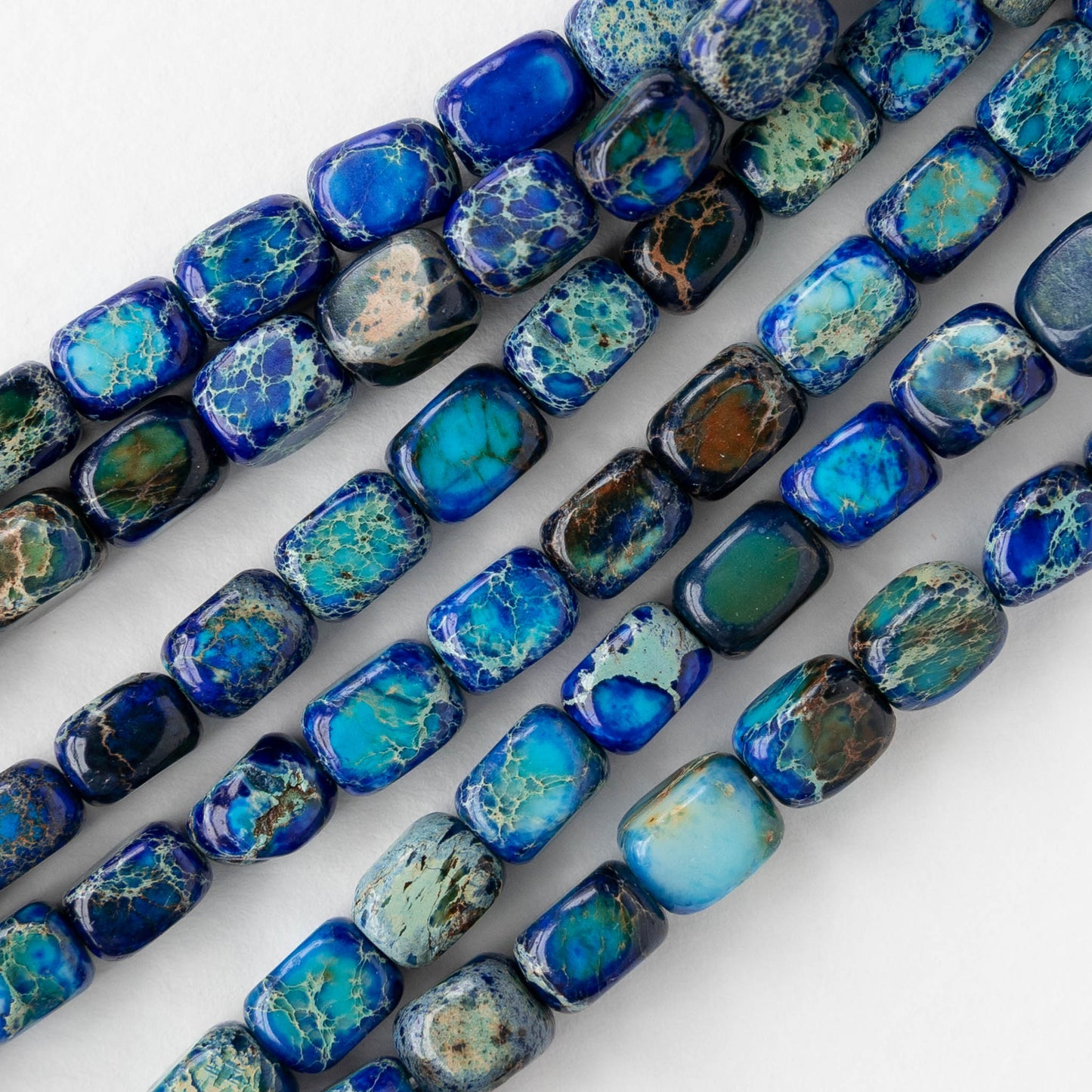 6x8mm Impression Jasper Cornerless Cube Beads - Blue - 16 inch strand ~53 beads
