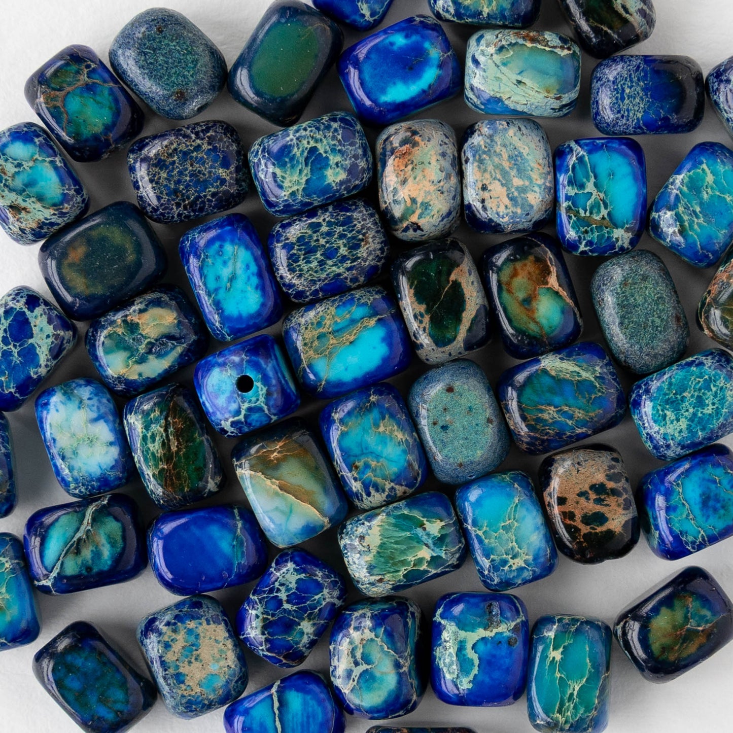6x8mm Impression Jasper Cornerless Cube Beads - Blue - 16 inch strand ~53 beads