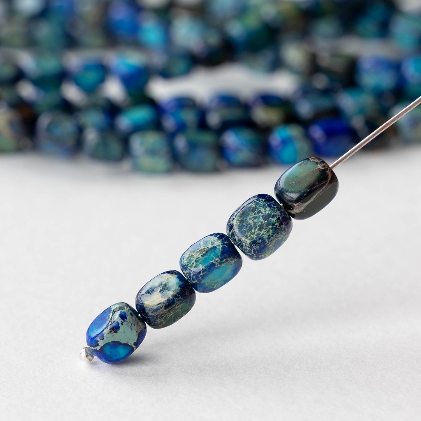 6x8mm Impression Jasper Cornerless Cube Beads - Blue - 16 inch strand ~53 beads