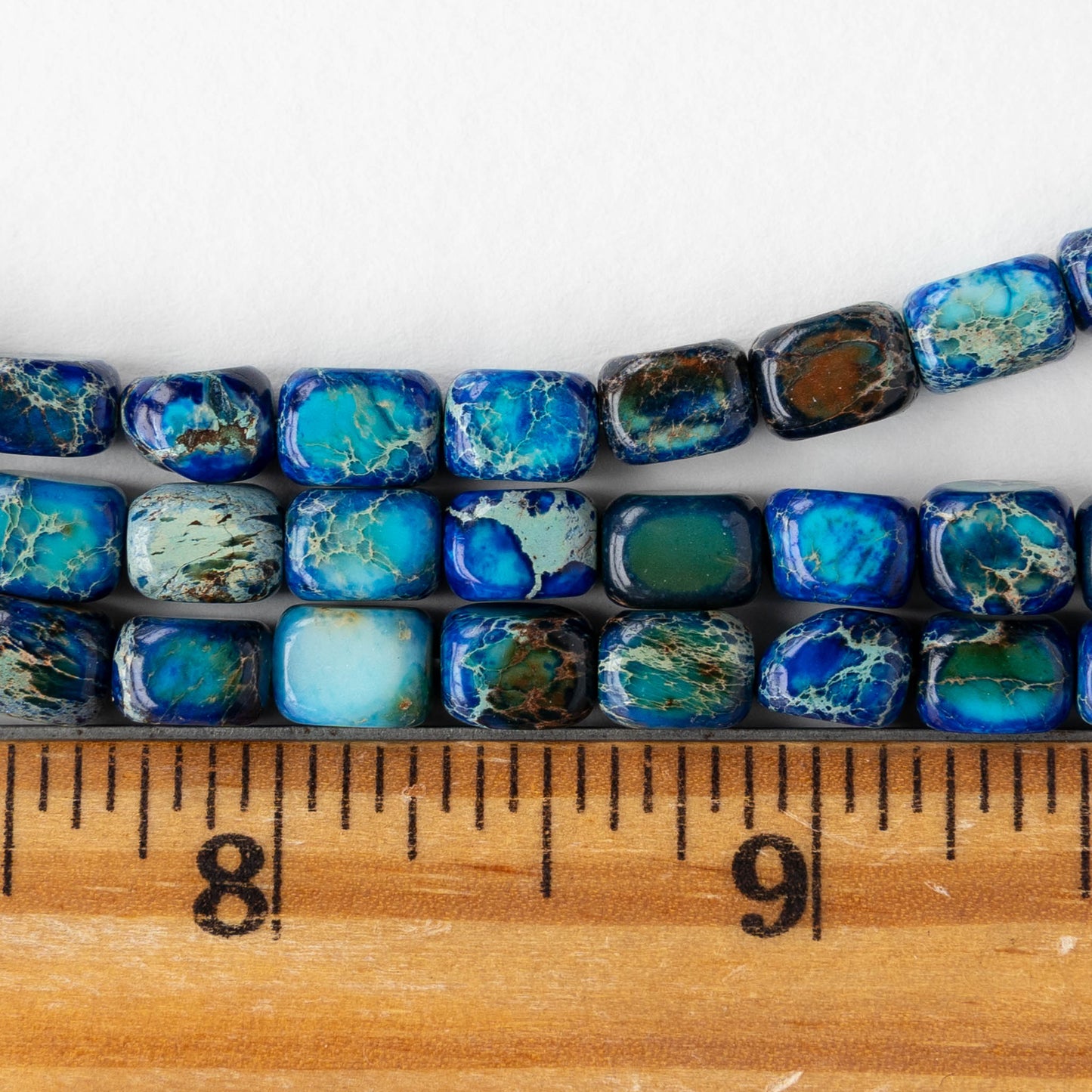 6x8mm Impression Jasper Cornerless Cube Beads - Blue - 16 inch strand ~53 beads